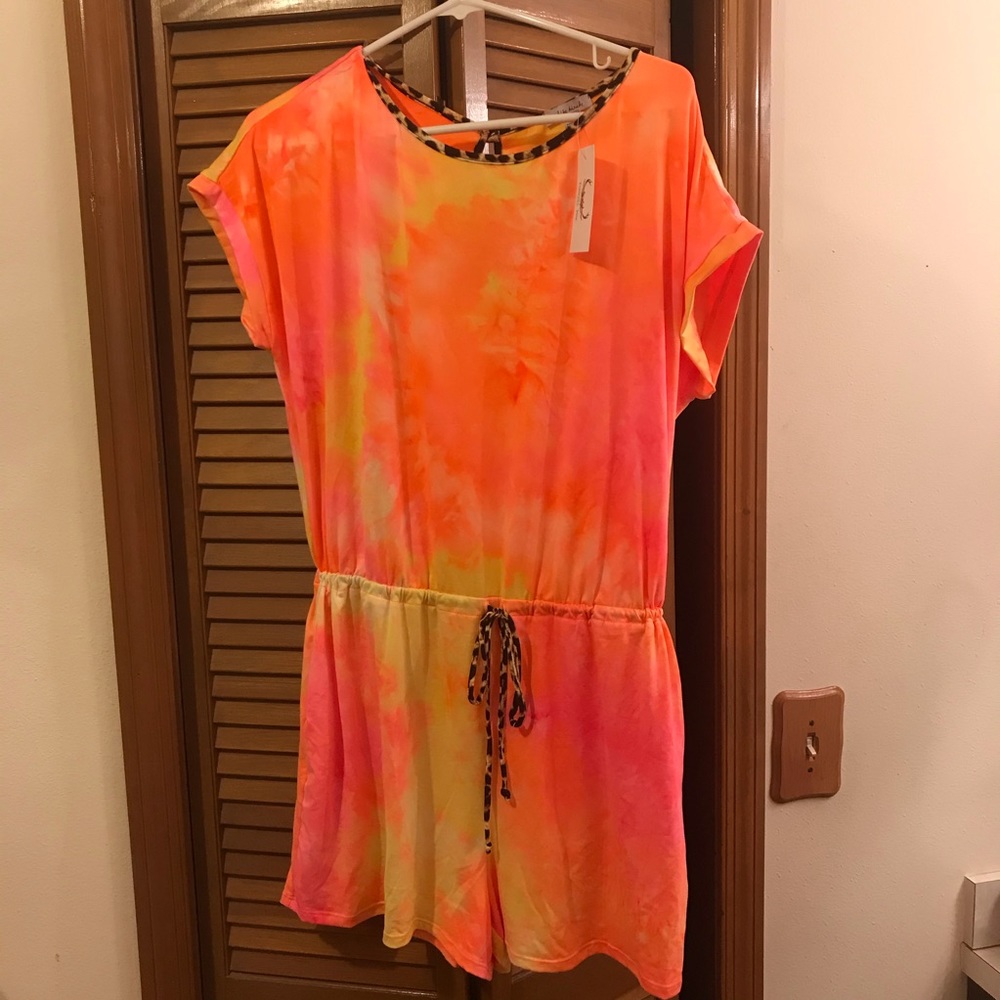 Tie dye and leopard print romper